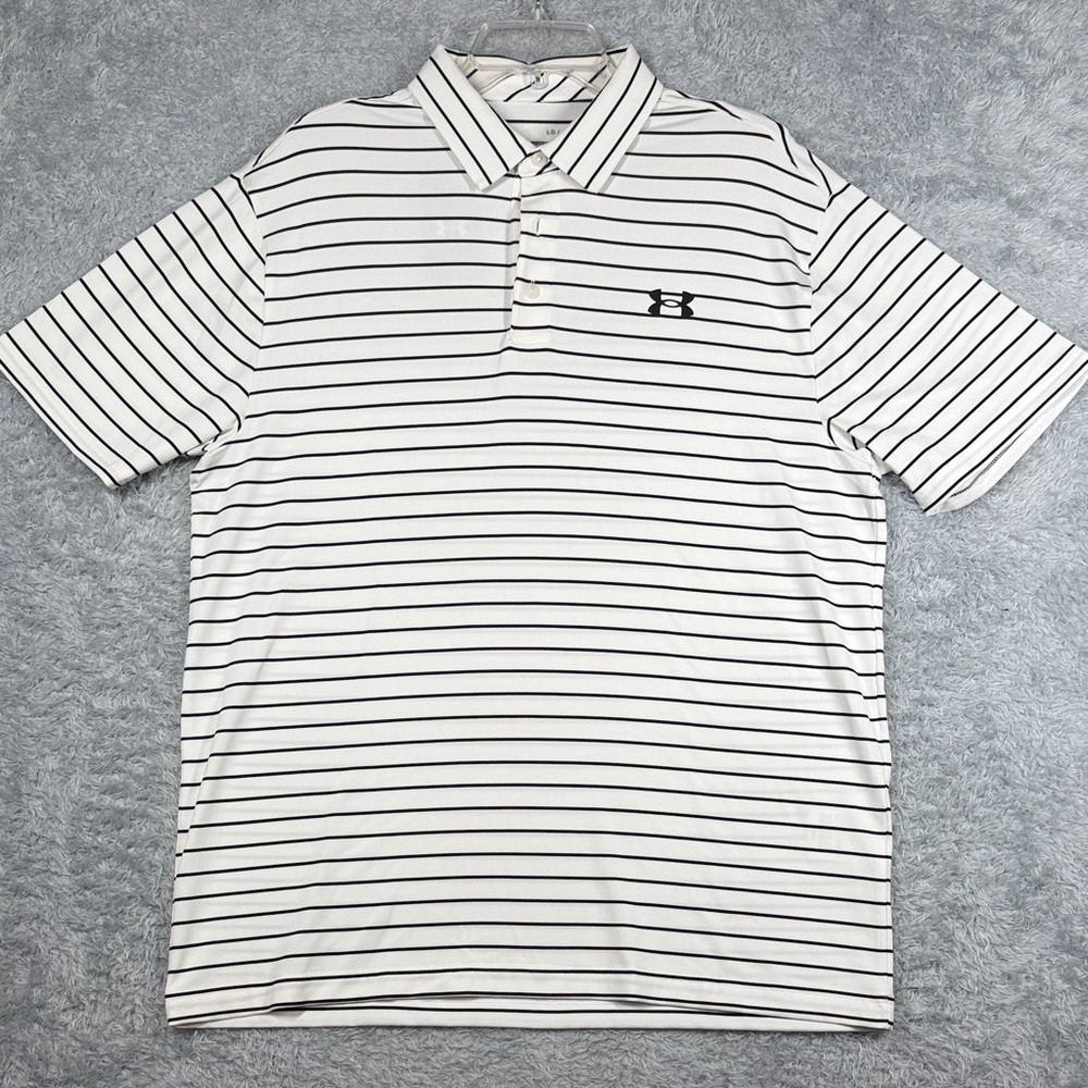 Under Armour Men's Polo - White with Navy Stripes
